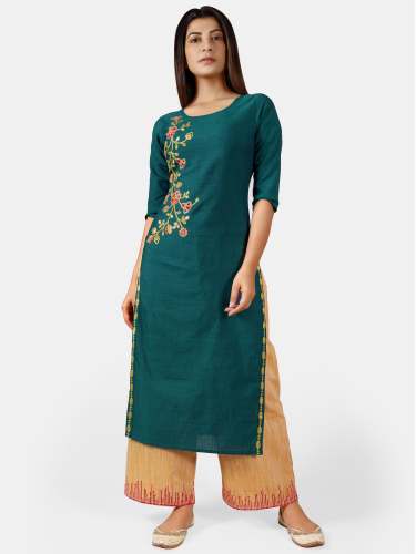 Turquoise one side embroidered kurta set 