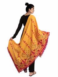 Mustard Floral Aari Embroidered Khadi Shawl