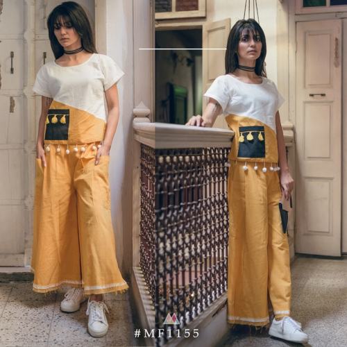 Mustard skirt Pant Khadi Pair