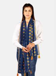 Navy Blue Marigold Khadi Embroidered Stole/Scarf