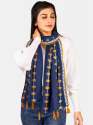 Navy Blue Marigold Khadi Embroidered Stole/Scarf thumb 1