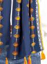 Navy Blue Marigold Khadi Embroidered Stole/Scarf thumb 2