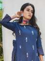 Navy Blue Side Khadi Frilled A-line Kurta set
