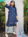 Navy Blue Side Khadi Frilled A-line Kurta set thumb 1