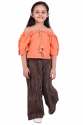 Orange Khadi Cold Shoulder Kids Top And Botton Set