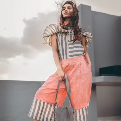 Orange Lining Khadi Pair