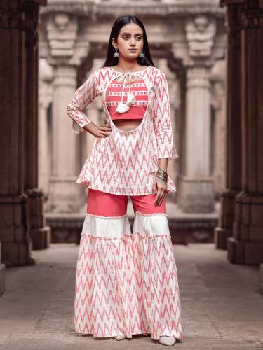 Peach Off- Shoulder Palazzo Khadi Top  Bottom set 