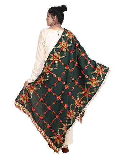 Poison Green Heavily Aari Embroidered Khadi Shawl