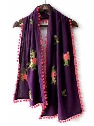 Purple 100% khadi Flower Bunch Embroidered Stole 
