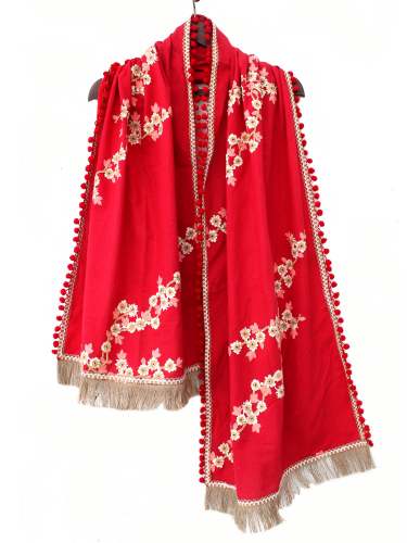 Red 100% khadi Fully Embroidered Stole for women 