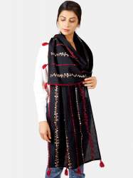 Red Little Hearts Khadi Black Embroidered 