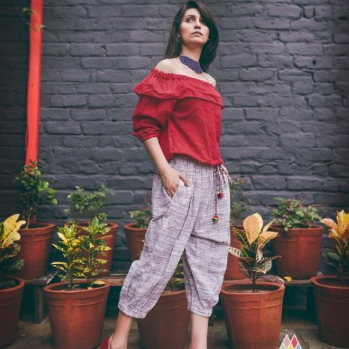 Red Offshoulder top bottom set