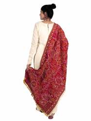 Red Tribal Motif Aari Embroidered Khadi Shawl