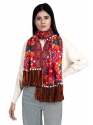 Red Woollen Heavily Embroidered Khadi Muffler
