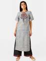 Silver slub embroidered neck kurta 