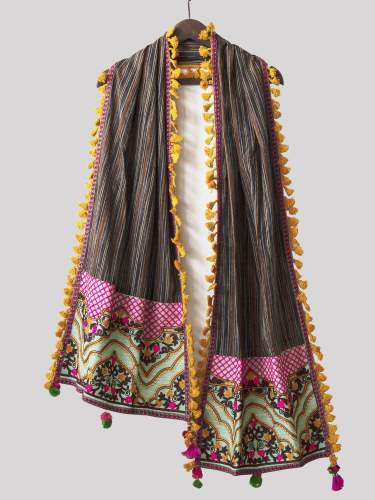 Temple Embroidered Panel Linen Festive Dupatta