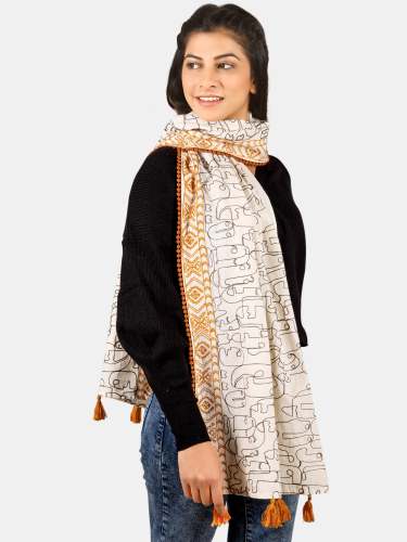 Tribal Offwhite Rust Khadi Stole 