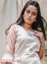 White Jawahar Khadi Embroidered kurta bottom set  thumb 1