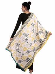 White Tribal Motif Aari Embroidered Khadi Shawl