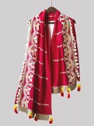 Wine Flower Bunch Embroidered Festive Dupatta