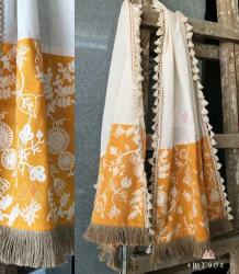 Yellow Embroidered khadi Stoles/Dupattas