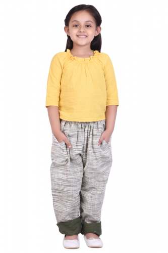 Yellow Top And Canvas Pant Kids Combo
