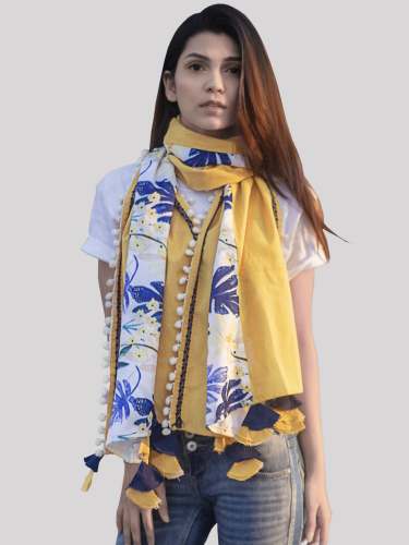 Yellow Tropical Print Khadi Stole 