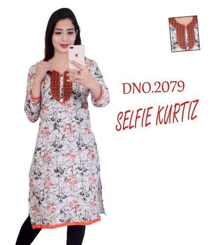 Printed Cambric Cotton Designer Selfie Kurtis by Shri Satguru Traders