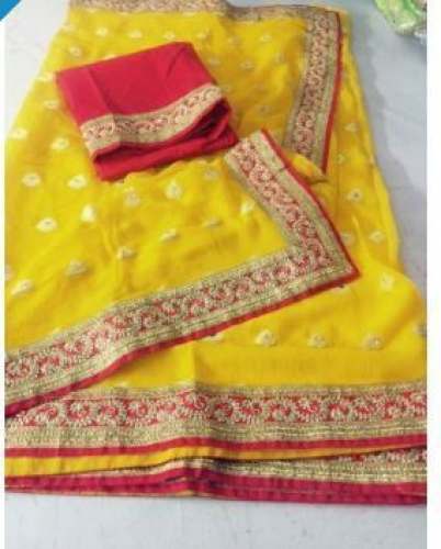 Party wear Yellow Lace Border Saree by Ruffle Trends