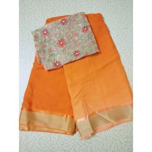 Stylish Plain Chiffon saree with work Blouse  by Ruffle Trends