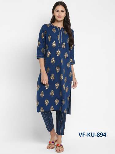 Cotton Foil Print Kurti With Pent Vaikunth Fabrics by Vaikunth Fabrics