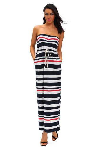 Off Shoulder Striped Design Maxi Dress by Jaune Global