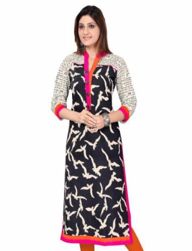 Black Color Bird Printed Kurtis By Velentino Trend by Velentino Trend