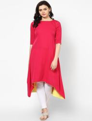 Velentino Trend Red Color Solid Cotton Kurtis