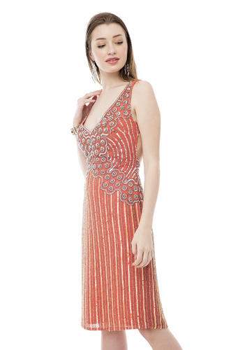 BEADED orange EVENING DRESS by Mercury India Exports