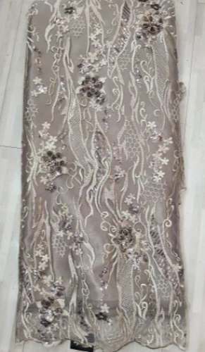 Beige Sequence Embroidered Garment Fabric  by Laiba enterprise