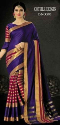 Trendy Silk Cotton Purple Saree 