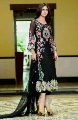 black embroidery dress material
