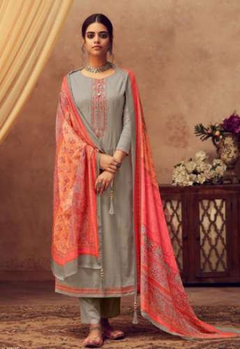 fancy embroidery neck suit material by Bandhani Palace