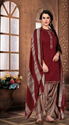 red unstitched salwar material 