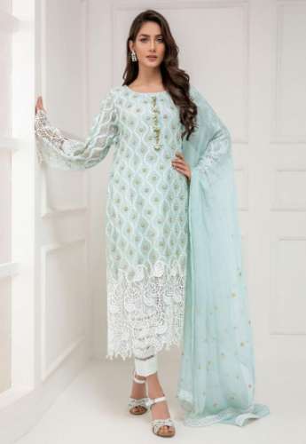 sky embroidery dress material