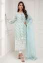 sky embroidery dress material