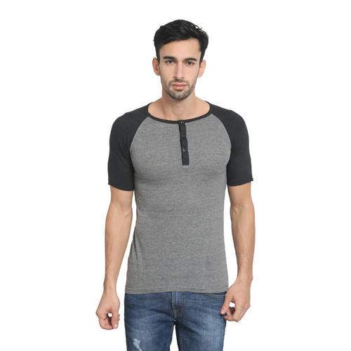 Mens Raglan Half Sleeves Henley Neck T-Shirt