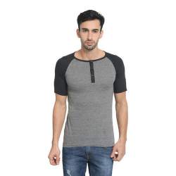 Mens Raglan Half Sleeves Henley Neck T-Shirt