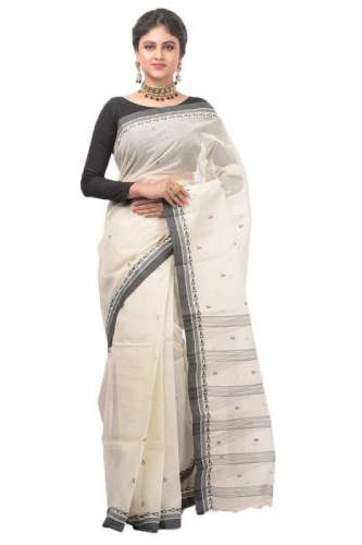 Designer Cream Tant cotton saree by Adiohinimohankanjilal