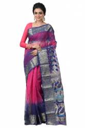 Fancy Pink and blue Tussar silk saree
