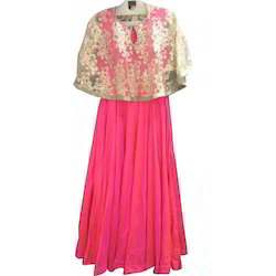 Pink Anarkali Kurti with Poncho