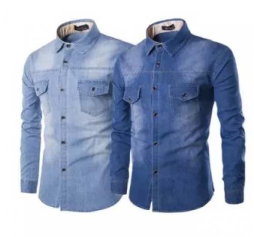 Party Wear Denim Blue Shirt  by Cotton Climate