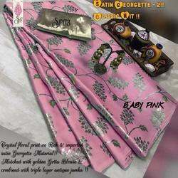 Flower Print Satin Saree