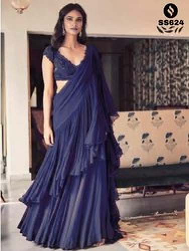 Plain Pure Ruffle Saree by Sandhya Fashion